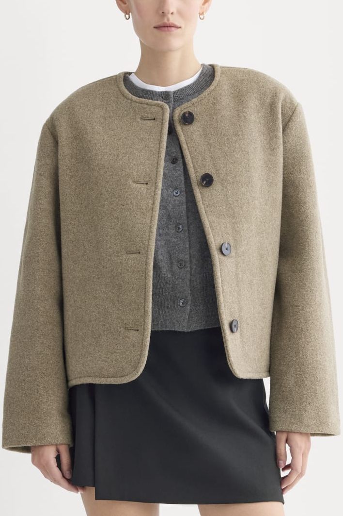 The Cocoon Coat in Wool | Heather Taupe - Xxs