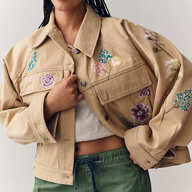 Anthropologie, Floral Embroidered Jacket