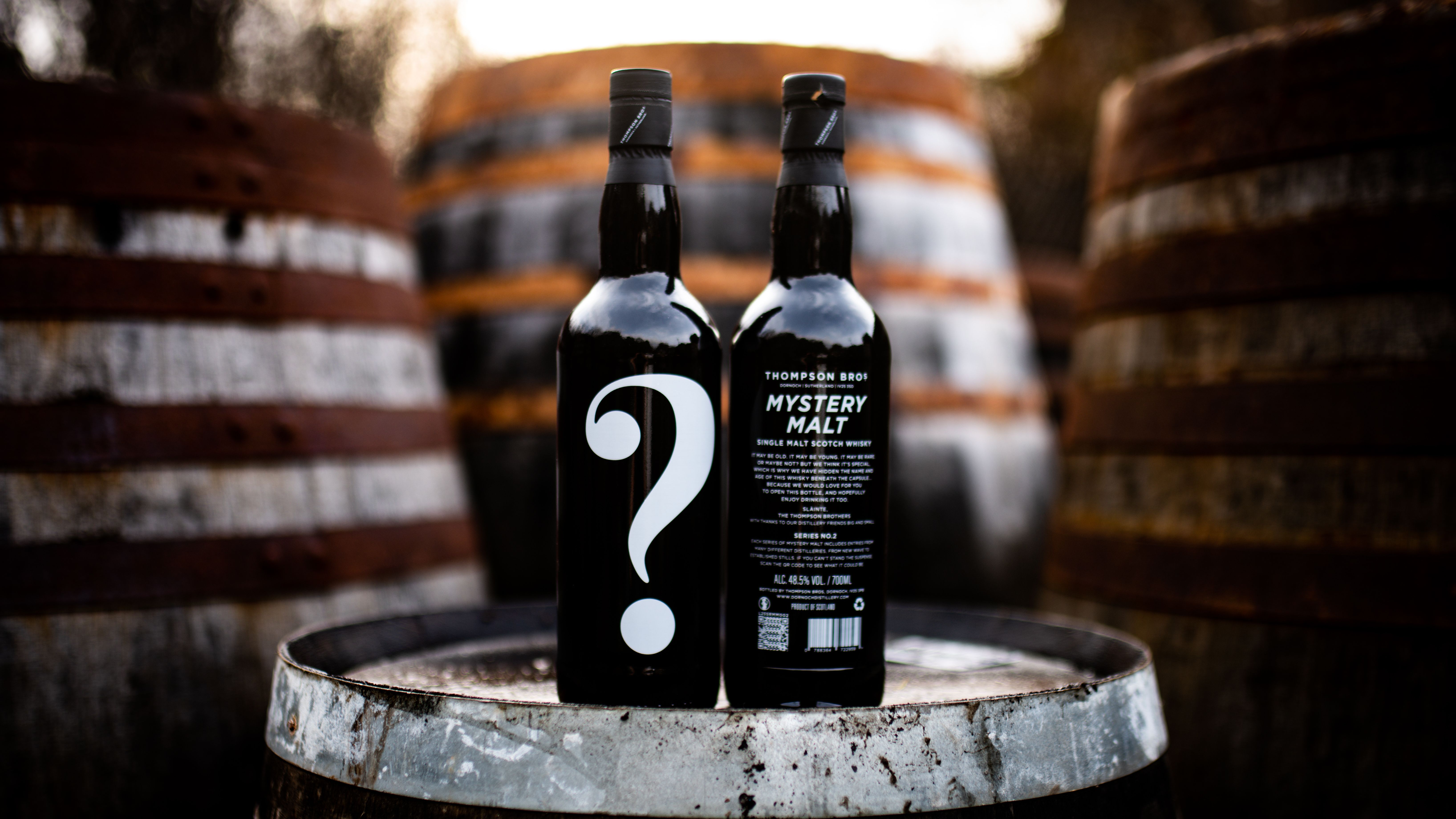 Bottles of whisky with a question mark on them