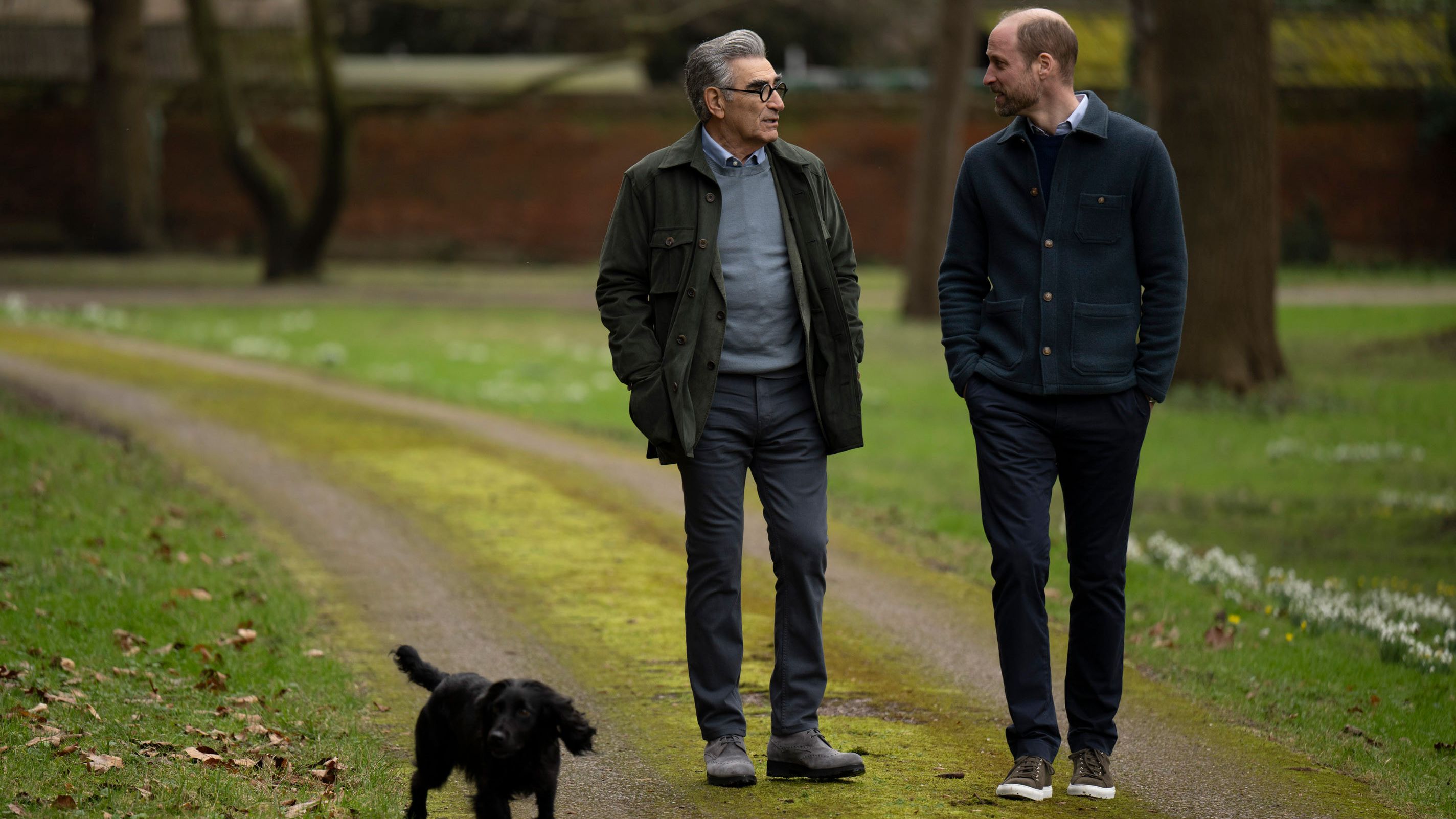 Eugene Levy and Prince William walk around Windsor with the Wales&#039;s dog, Orla
