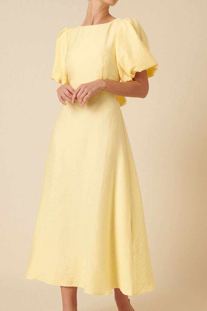 Butter Yellow Puff Sleeve Zola Midi Dress