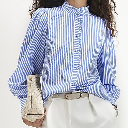 River Island Blue Stripe Half Placket Blouse