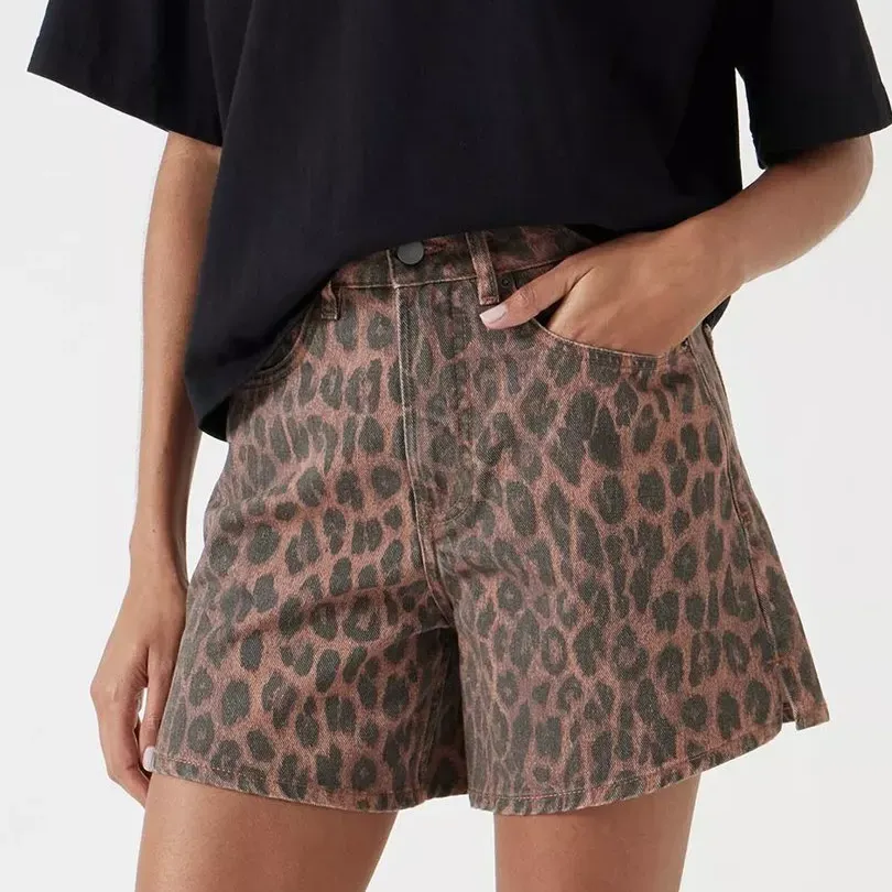 Hush Leopard Print Denim Shorts, Multi