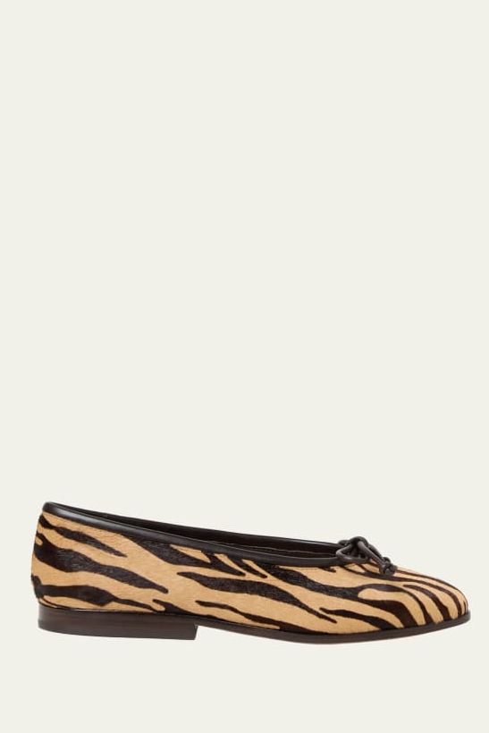 Noelle Zebra-Printed Calf Hair Ballerina Flats