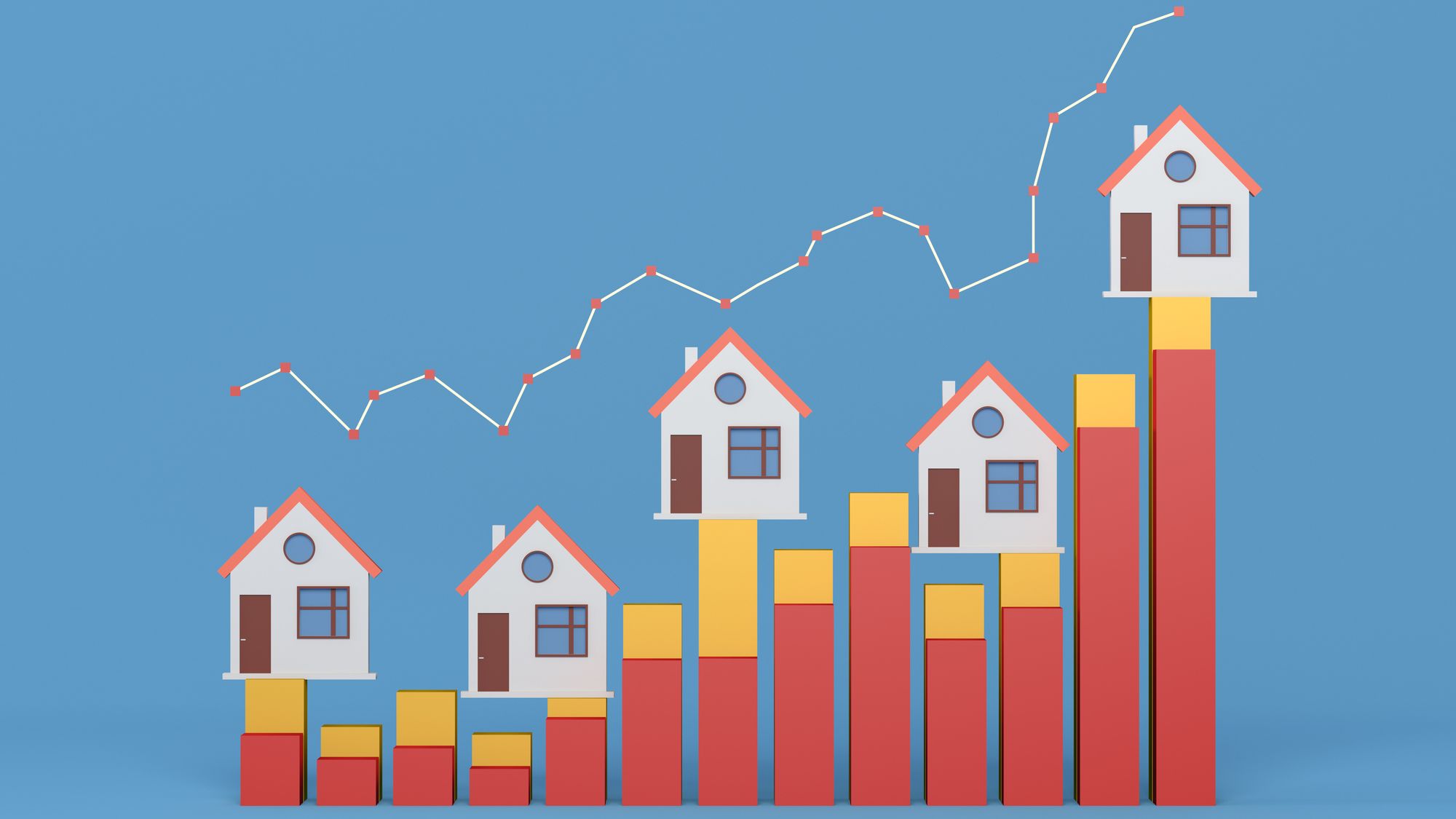 Graphic of homes placed on a chart