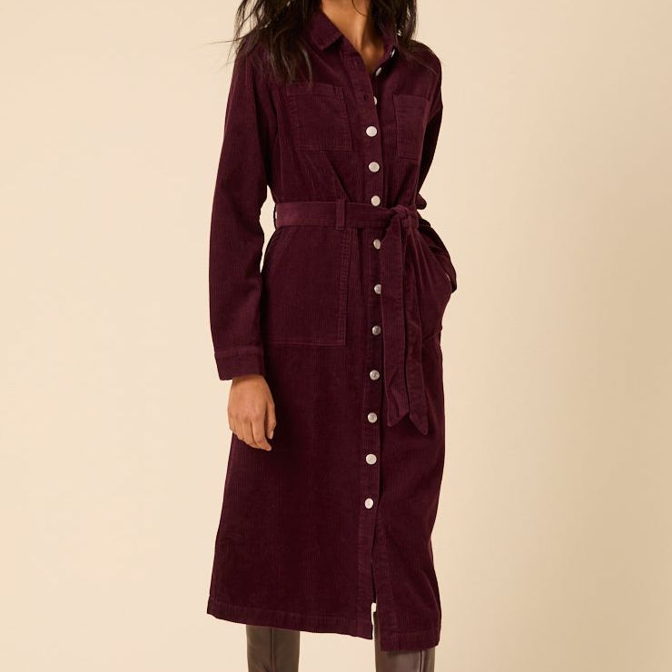 Burgundy Cord Finchley Midi Shirt Dress