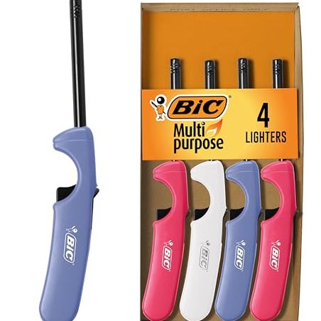 Bic Multi-Purpose Lighters, Ideal Long Lighters for Candle and Fireplace Lighting, Assorted Colors, 4 Pack (colors May Vary)