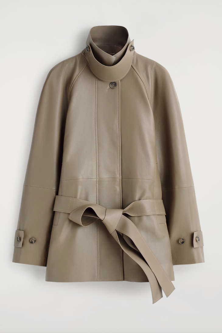COS , Mock-Neck Leather Short Trench Coat
