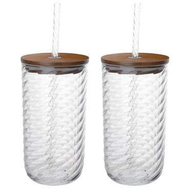 Beautiful 2-Piece 21-Ounce Tritan Swirl Texture Sipper Tumbler Set, Clear by Drew Barrymore