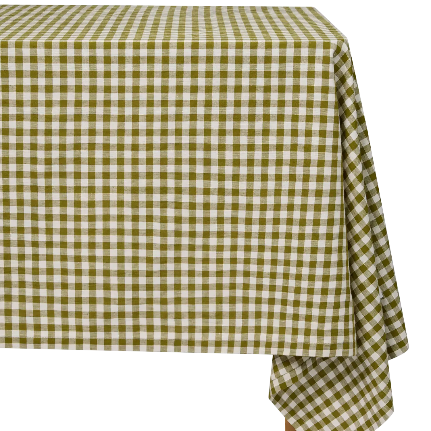 Piglet in Bed Gingham Linen Blend Rectangular Tablecloth, Sage Green