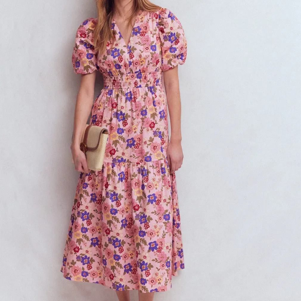 Boden Irene Puff Sleeve Cotton Midi Dress