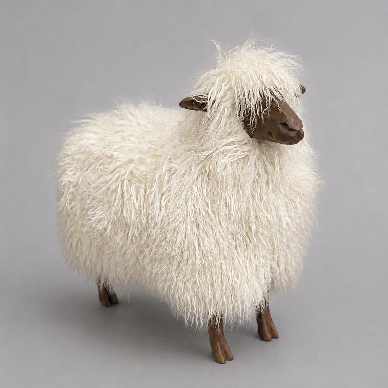 Sheepskin Stool: Lalanne Style Sheep Chair, Handmade Ottoman