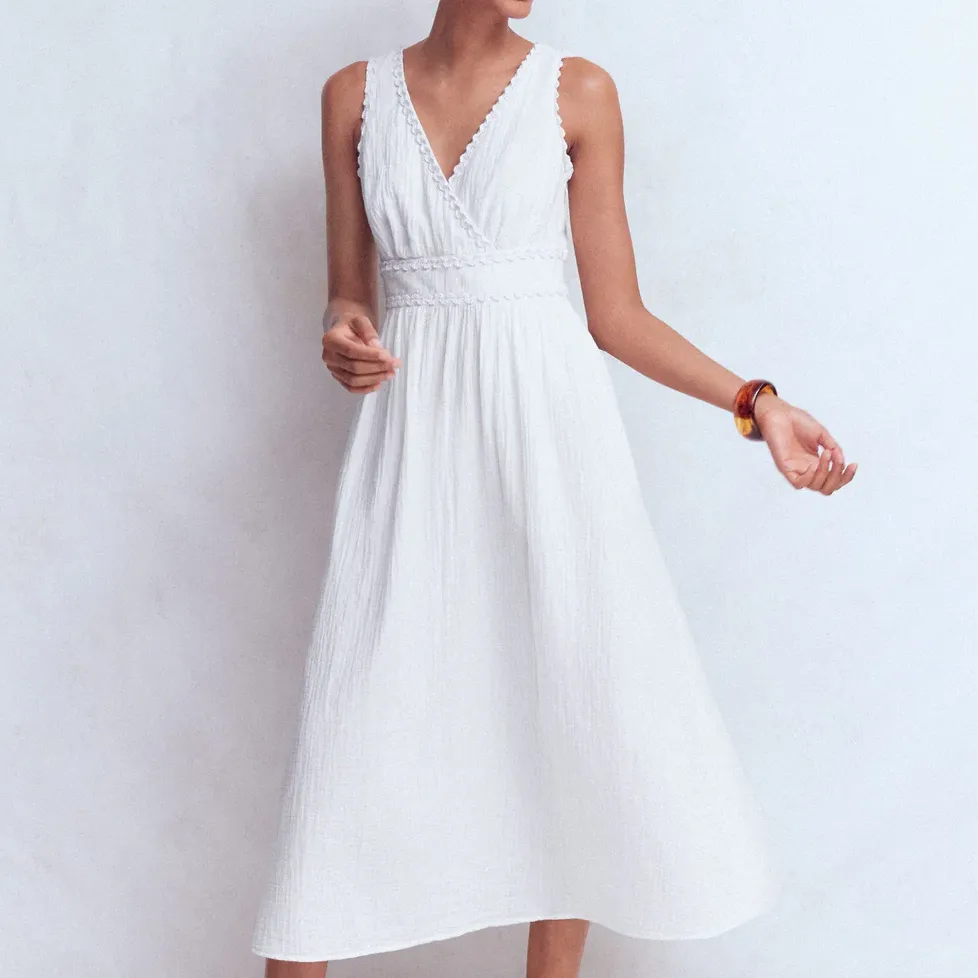 Boden Lorna White Trim Double Cloth Dress