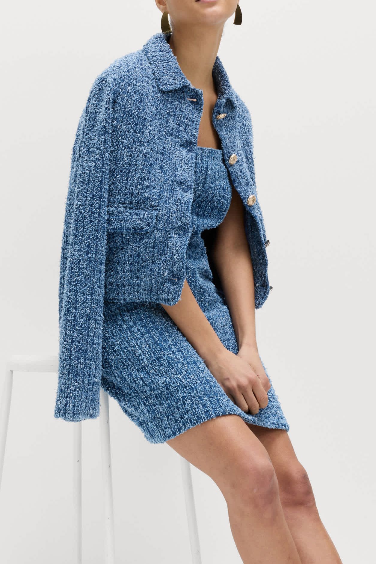 Pure Cotton Denim Tufted Mini Shift Dress