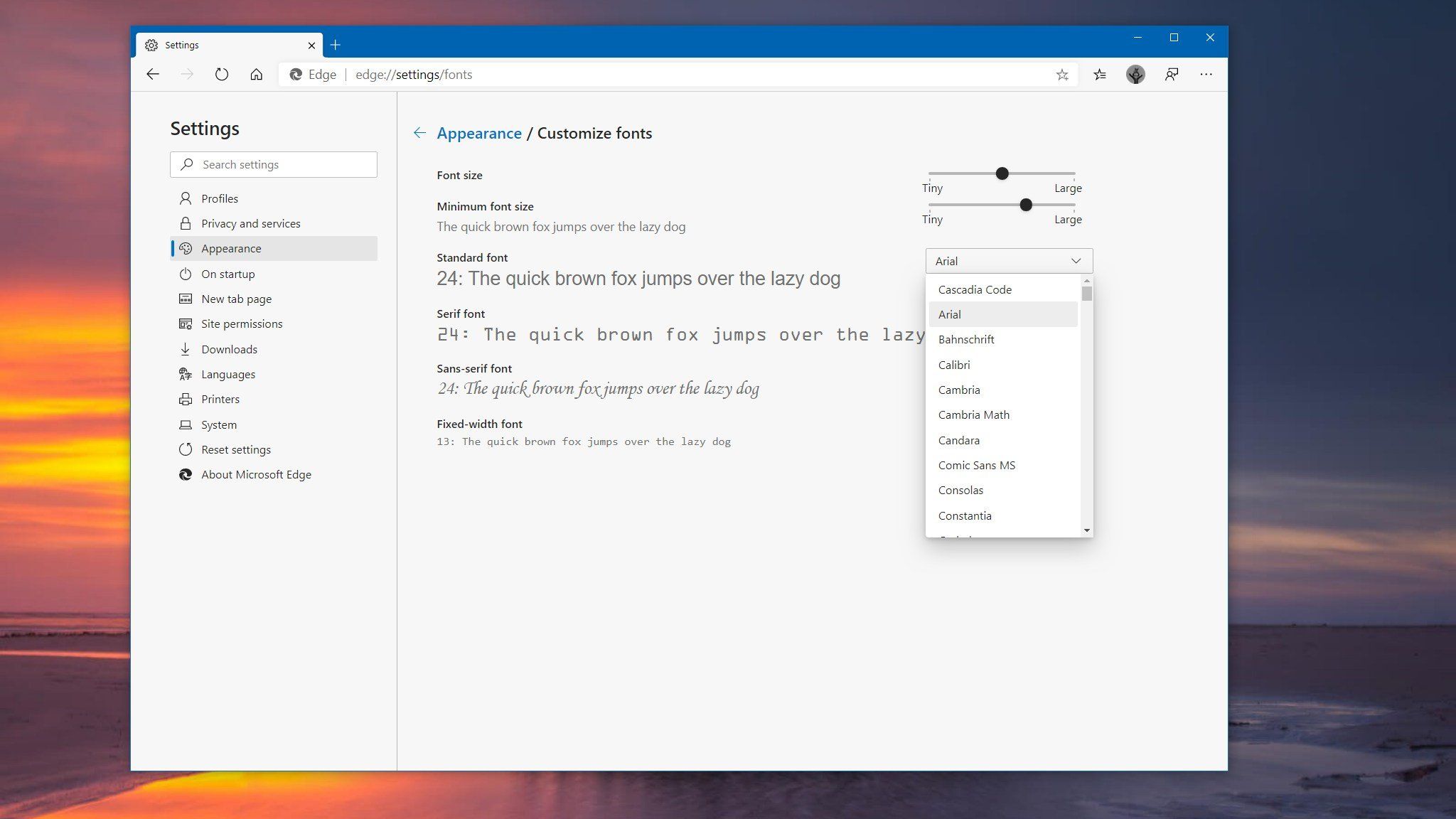 Change Font Size And Style In Microsoft Edge Chromium How To Change