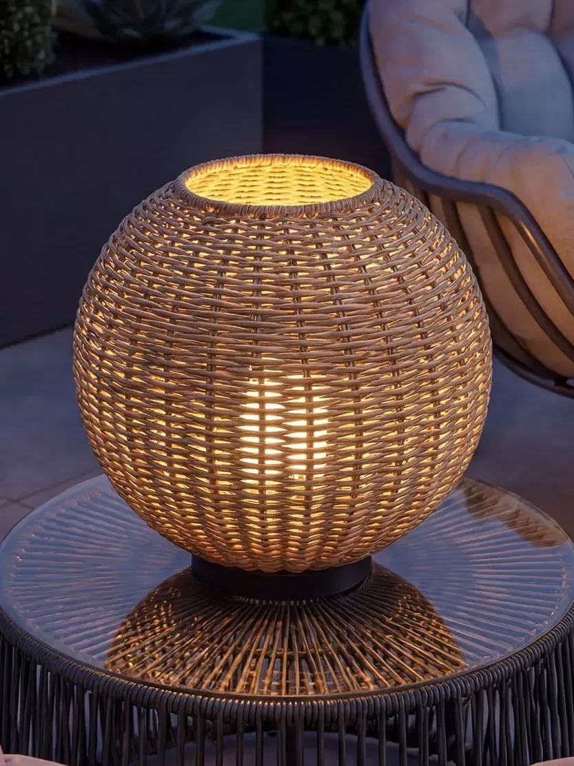 Lg Outdoor Orta Woven Rattan Rechargeable Garden Table Lamp, 28cm, Natural