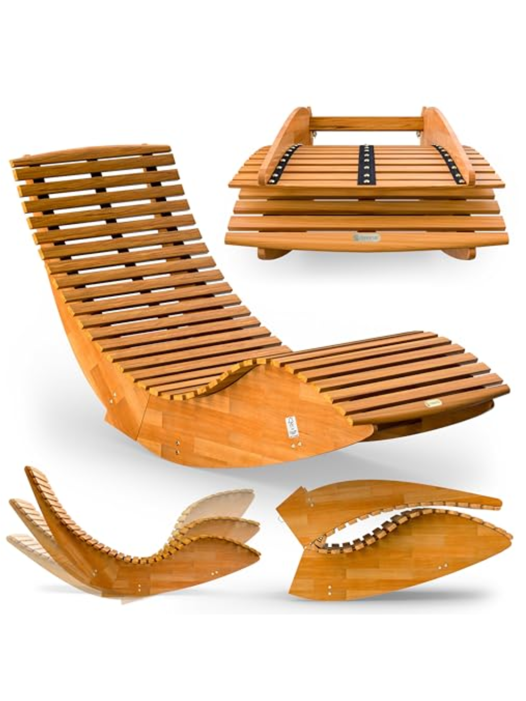 Casaria&amp;reg; Rocking Wooden Sunlounger 155x60x93cm | Fsc&amp;reg;-Certified Acacia Wood Weatherproof Outdoor Garden Furniture | Foldable Ergonomic Rocker Chair Brown | 160kg Capacity Sun Lounger Chair