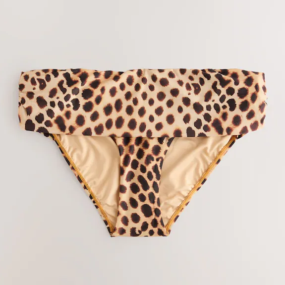 Next, Brown Leopard Print Roll Top Print Bikini Bottoms