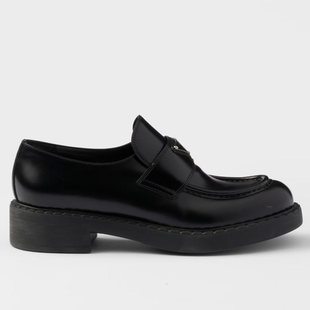 black prada leather loafers