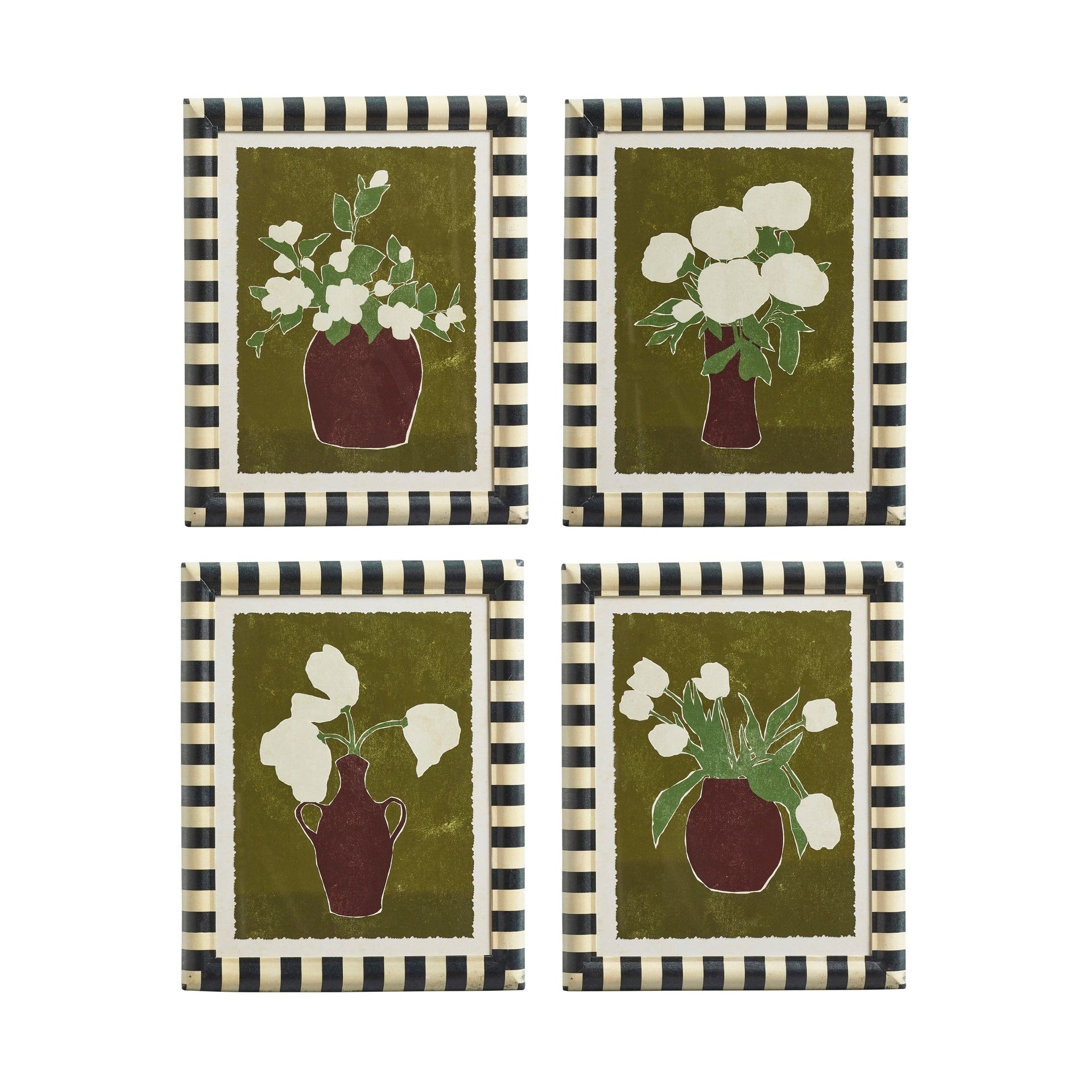 Striscia Framed Floral Prints - Set of Four - Green