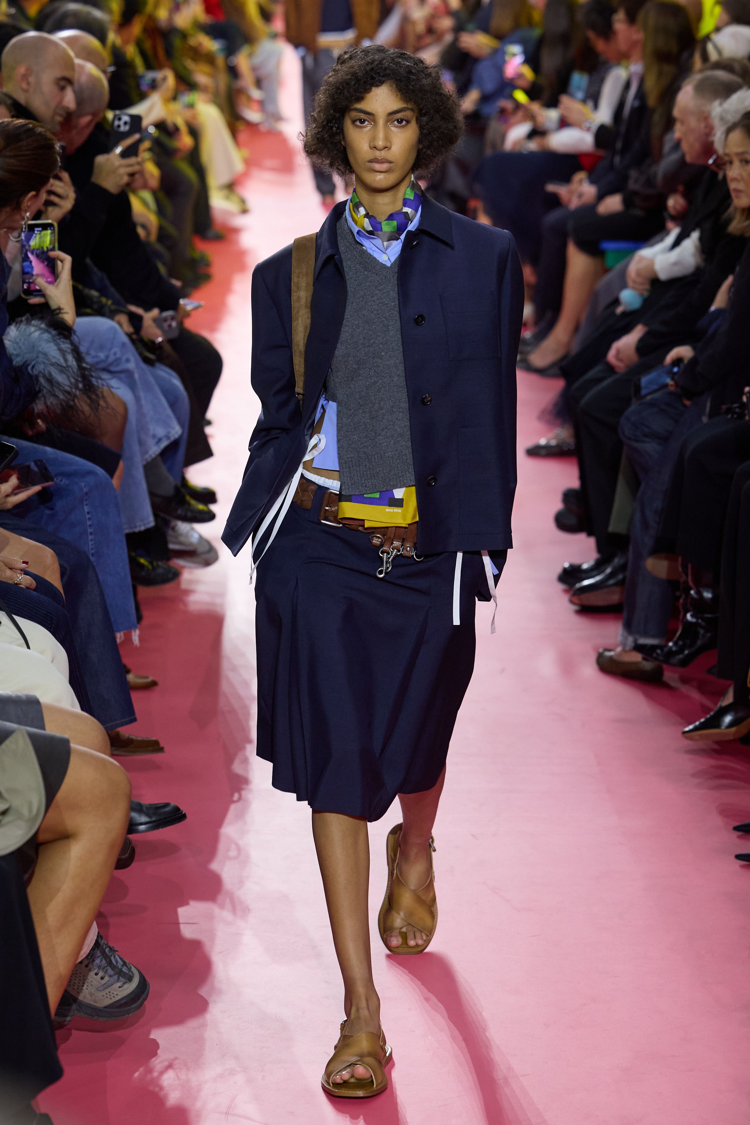 A model walks the runway during the Miu Miu Womenswear Spring/Summer 2026 show as part of Paris Fashion Week on October 06, 2025 in Paris, France