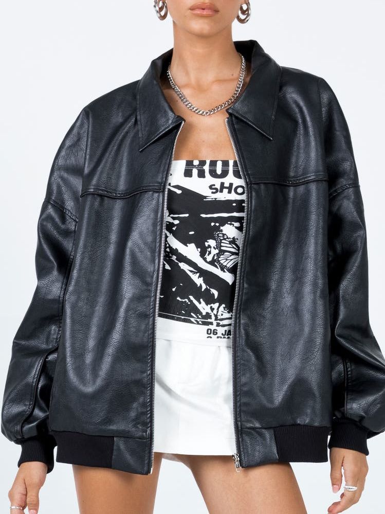 Goldsmith Oversize Faux Leather Bomber Jacket
