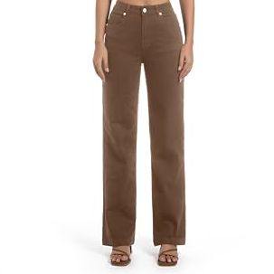 Guaile Women's Jeans High Waisted Straight Leg Stretchy Jeans Trendy Wide Leg Tummy Control Loose Casual Denim Pants, Brown, 14 Short