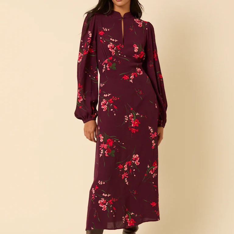 Nobody's Child [Burgundy Floral Midi Dress
