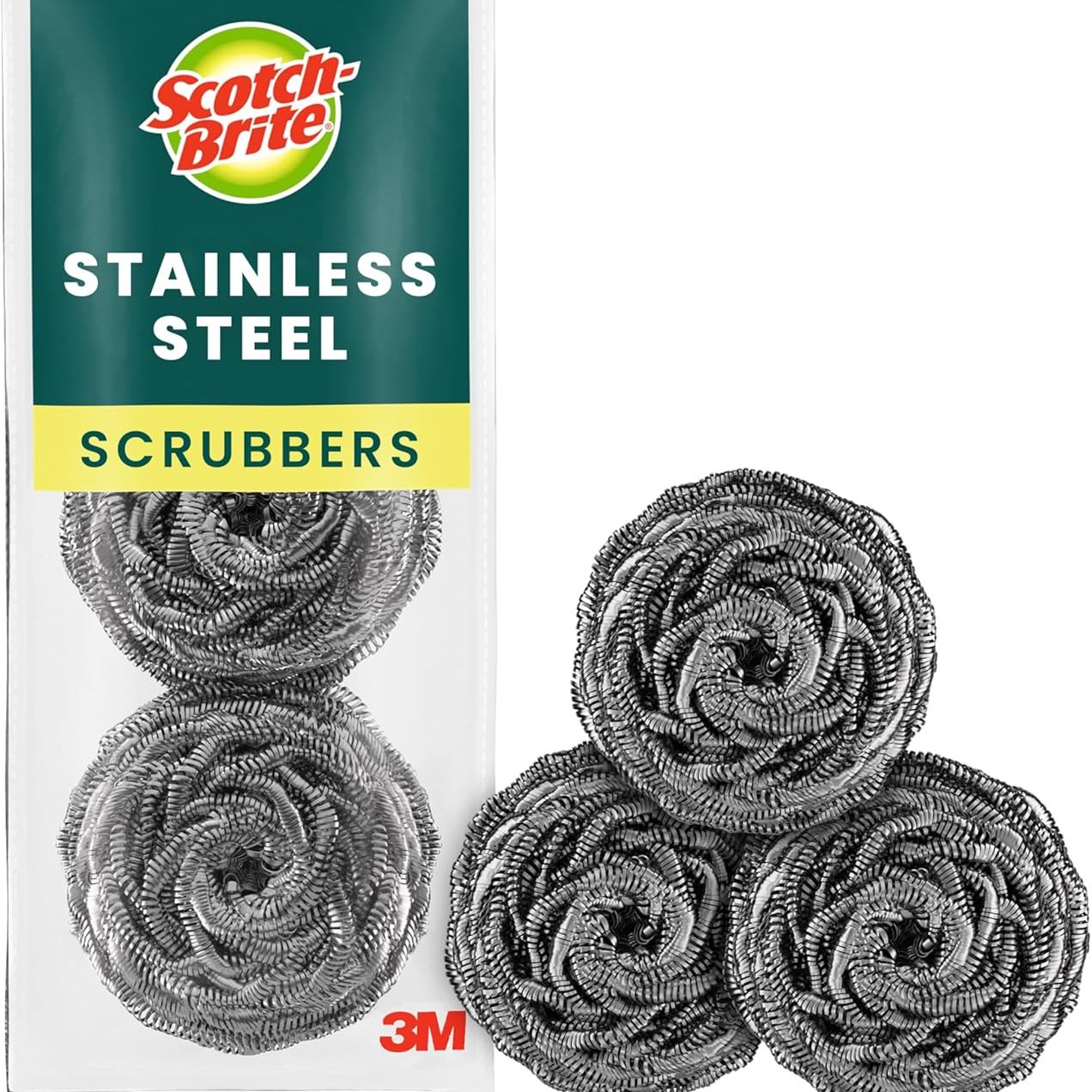 Scotch-Brite Stainless Steel Scrubbers, Scouring Pads for Cleaning Tough Baked-On Messes, Metal Scrubbers for Cleaning Dishes, 3 Scrub Pads