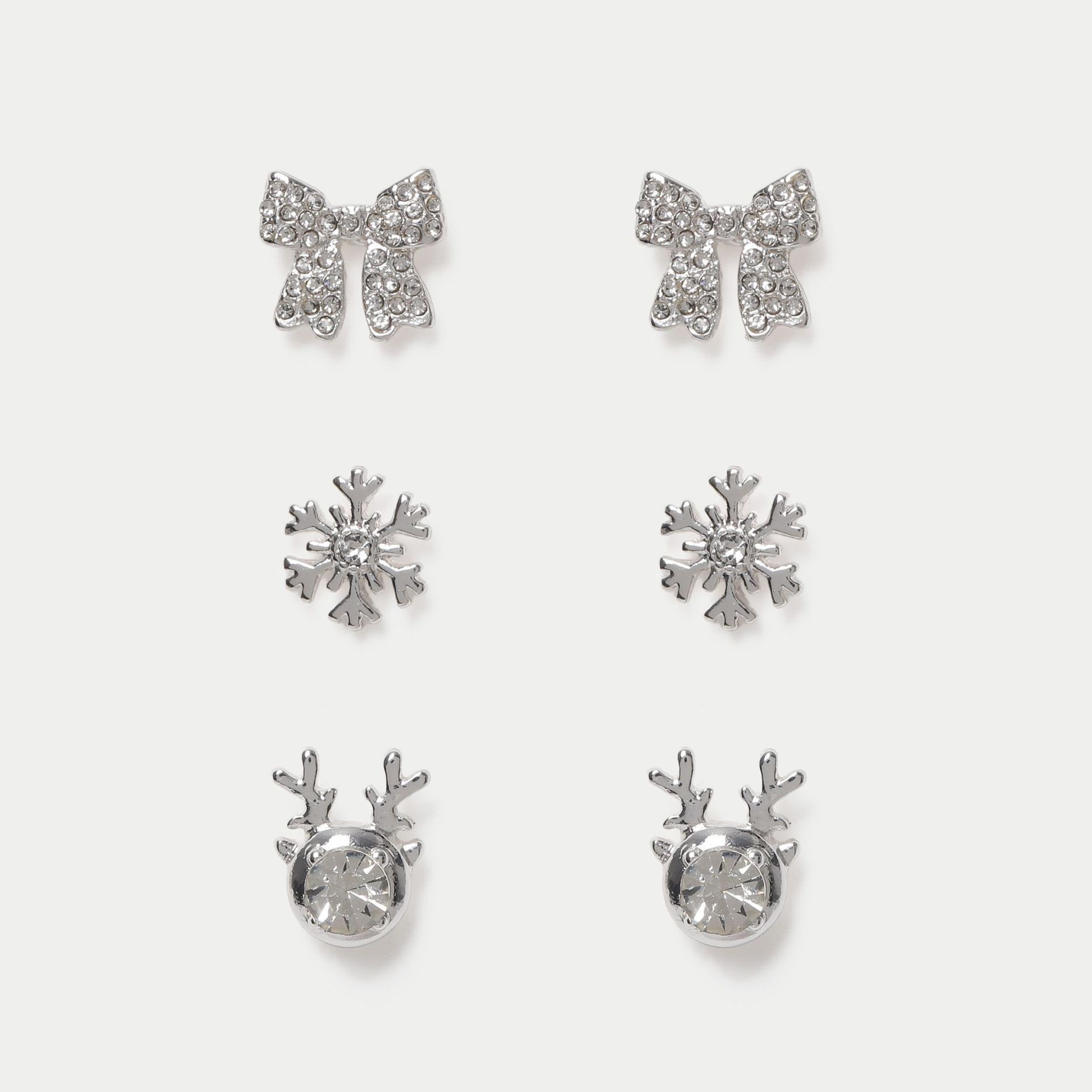 Snowflake Bow and Reindeer Stud Earrings