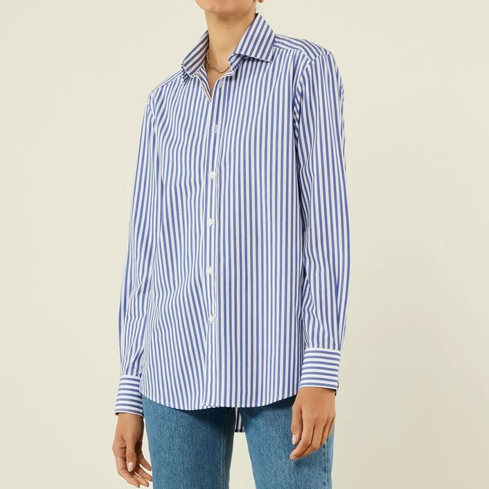 The Boyfriend: Fine Poplin, Royal Blue Stripe
