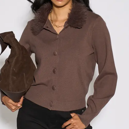 Debenhams, Brown Fur Trim Cardigan