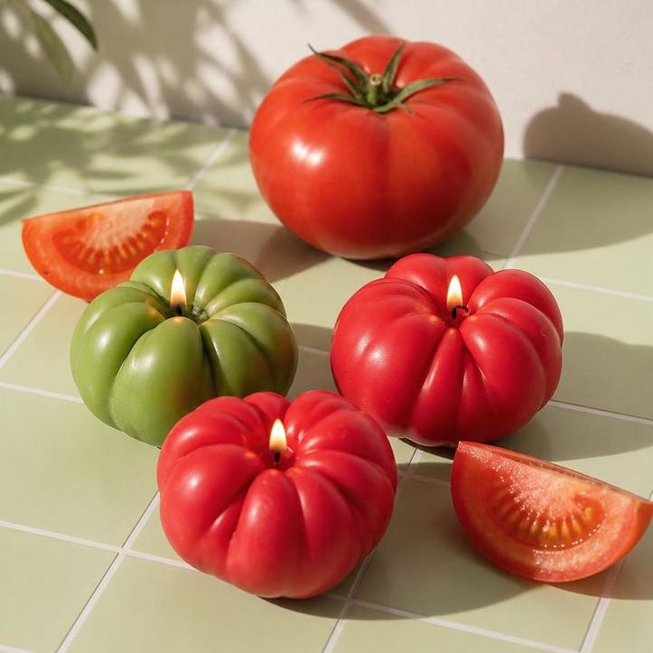 Heirloom Tomato Candle - Garden Fresh Summer Decor, Realistic Vegetable Candle, Luxury Kitchen Accent