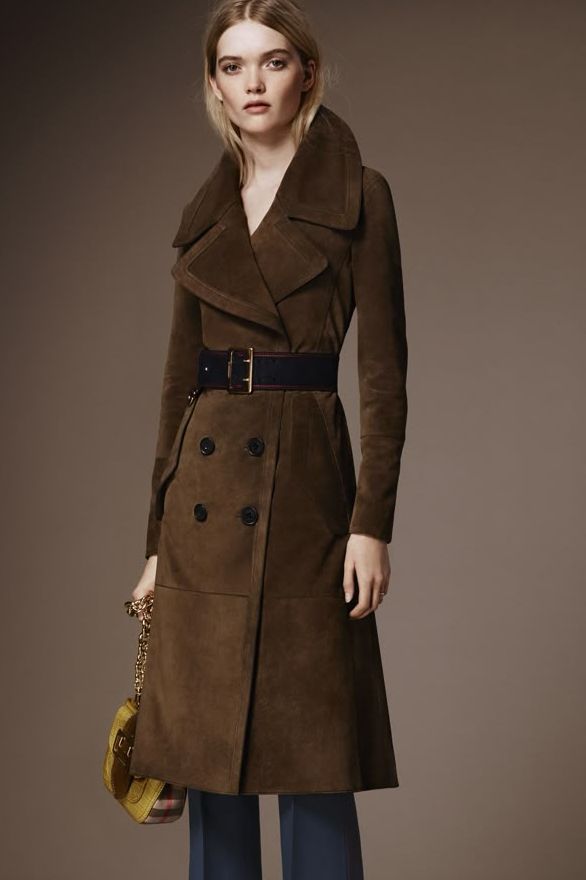 Brown suede Burberry trench coat Pre-Fall 2016