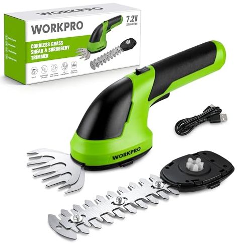 Workpro Cordless Grass Shear &amp;amp; Shrubbery Trimmer - 2 in 1 Handheld 7.2v Electric Grass Trimmer Hedge Shears/grass Cutter Rechargeable Lithium-Ion Battery and Type-C Cable Included