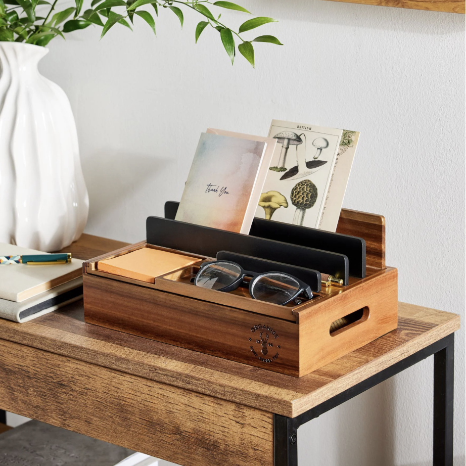 wooden desk tidy