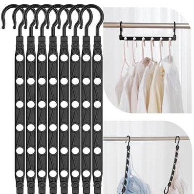 Latoxcaa Space Saving Hangers for Clothes, 8 Pcs Magic Hangers With 6 Holes &amp;amp; 360&amp;deg; Swivel, Wardrobe Organiser Hanger Hooks, Sturdy for Heavy Clothes, Dorm Essentials for Girls, Black
