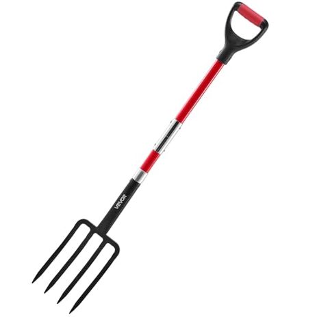 Vevor Garden Fork, 4-Tine Gardening Pitchfork With Fiberglass Handle, 45 in Heavy Duty Digging Fork With Y Grip, Forged Steel Spading Fork for Hay Potato Composting Transplanting Aeration