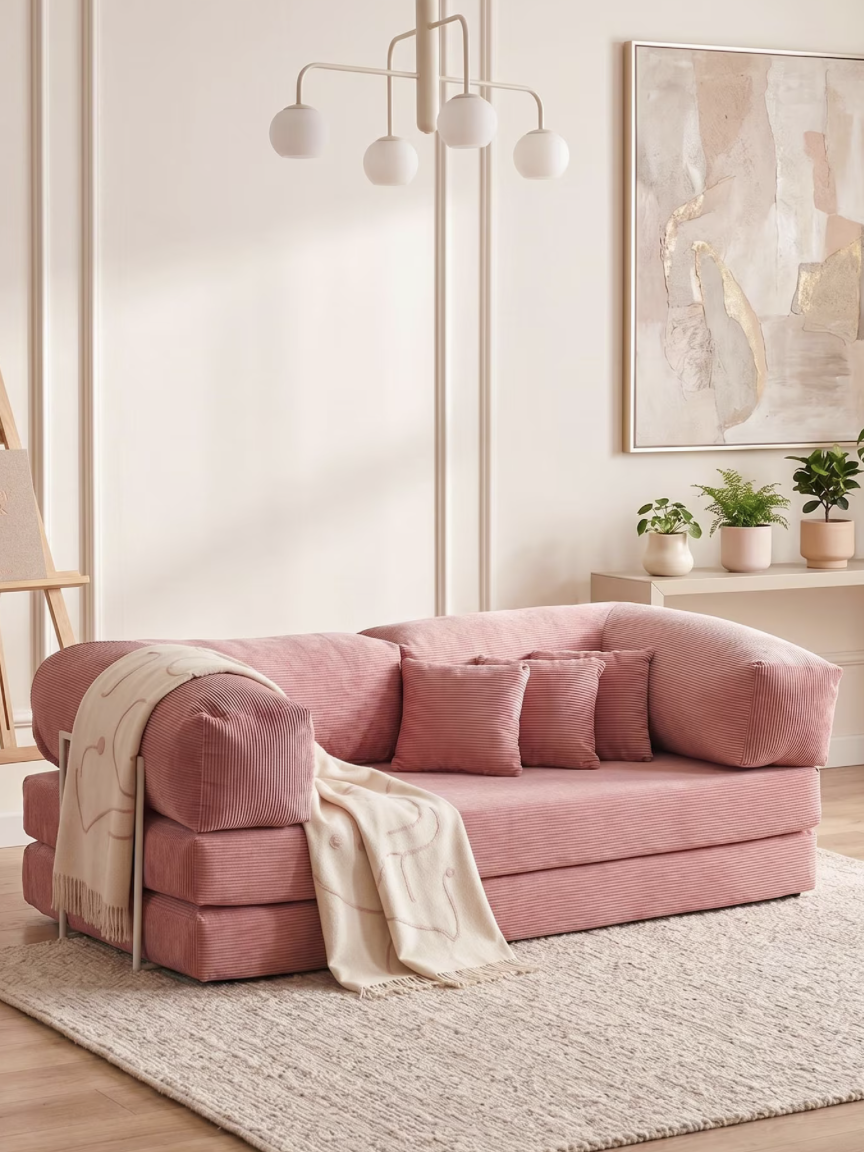 dusty pink boneless couch