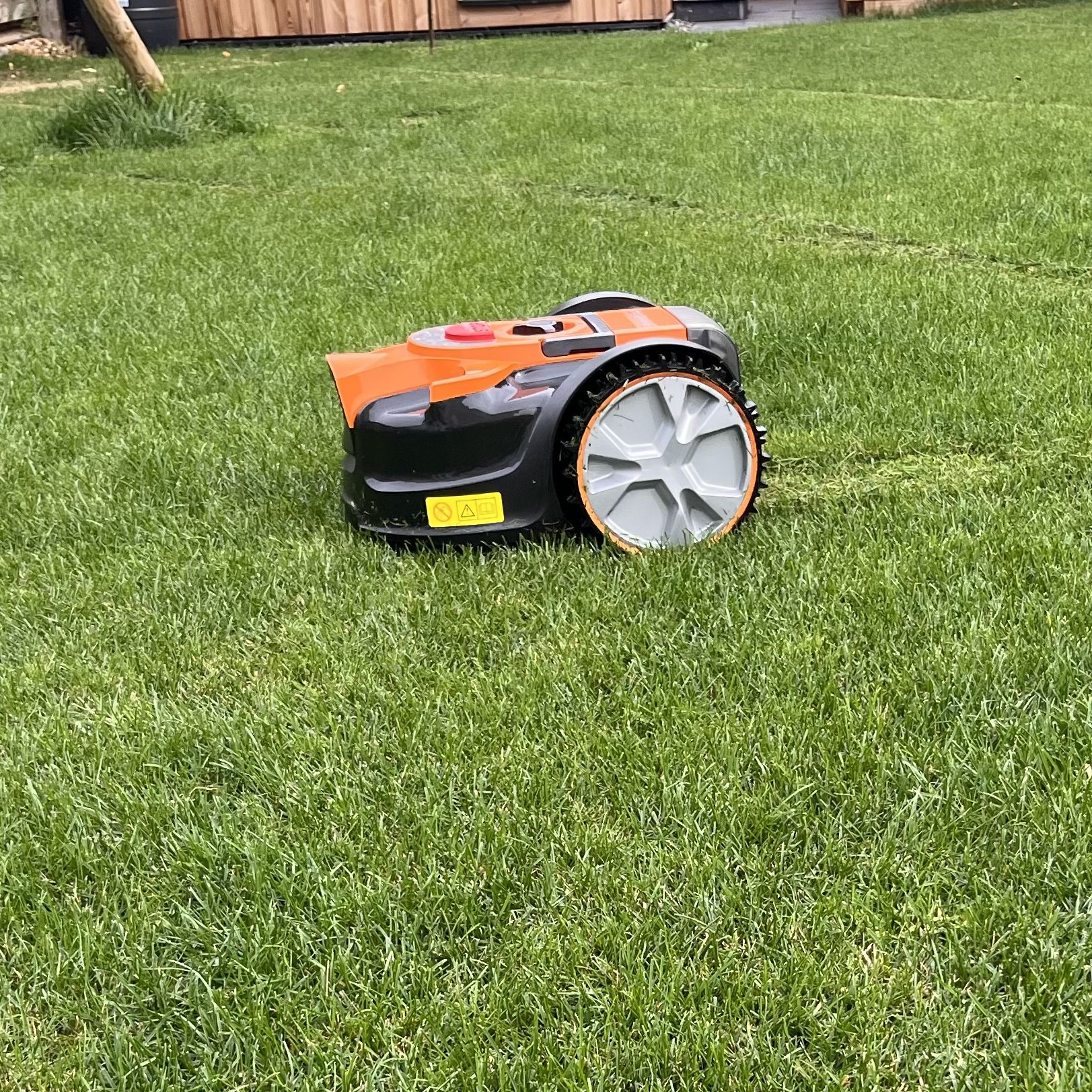 LawnMaster OcuMow 16 Vision Robot Lawnmower being tested in the garden
