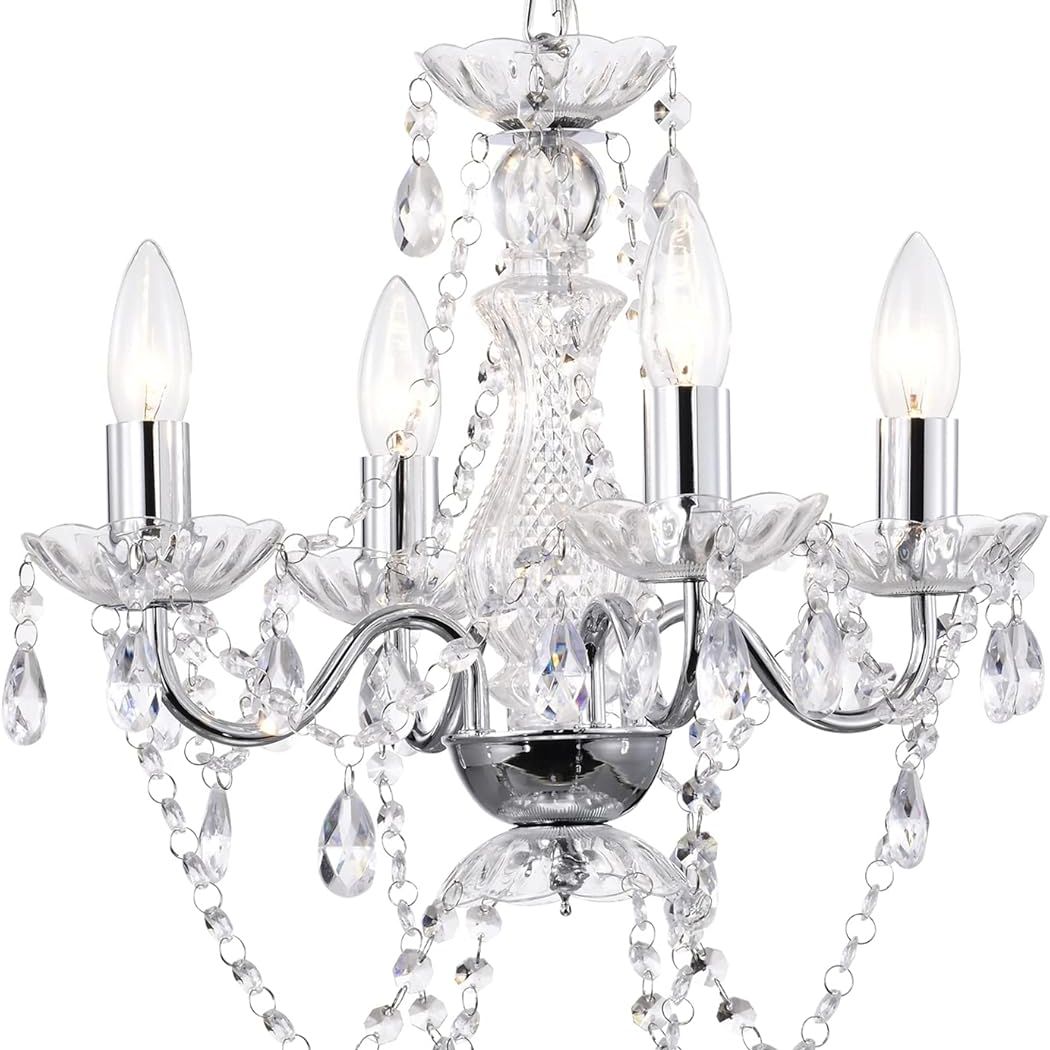 Lalula Chrome Chandelier Modern Mini Acrylic Crystal Chandelier Lighting 4 Light Candle Style Chandeliers for Dining Room