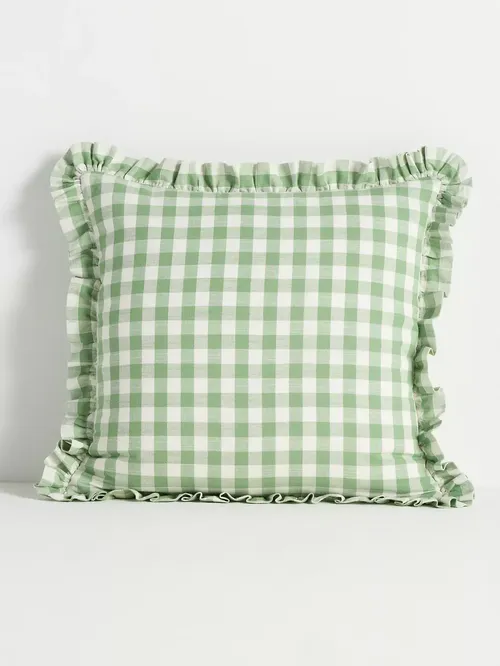 Ana Cotton Gingham Printed Ruffle Pillow