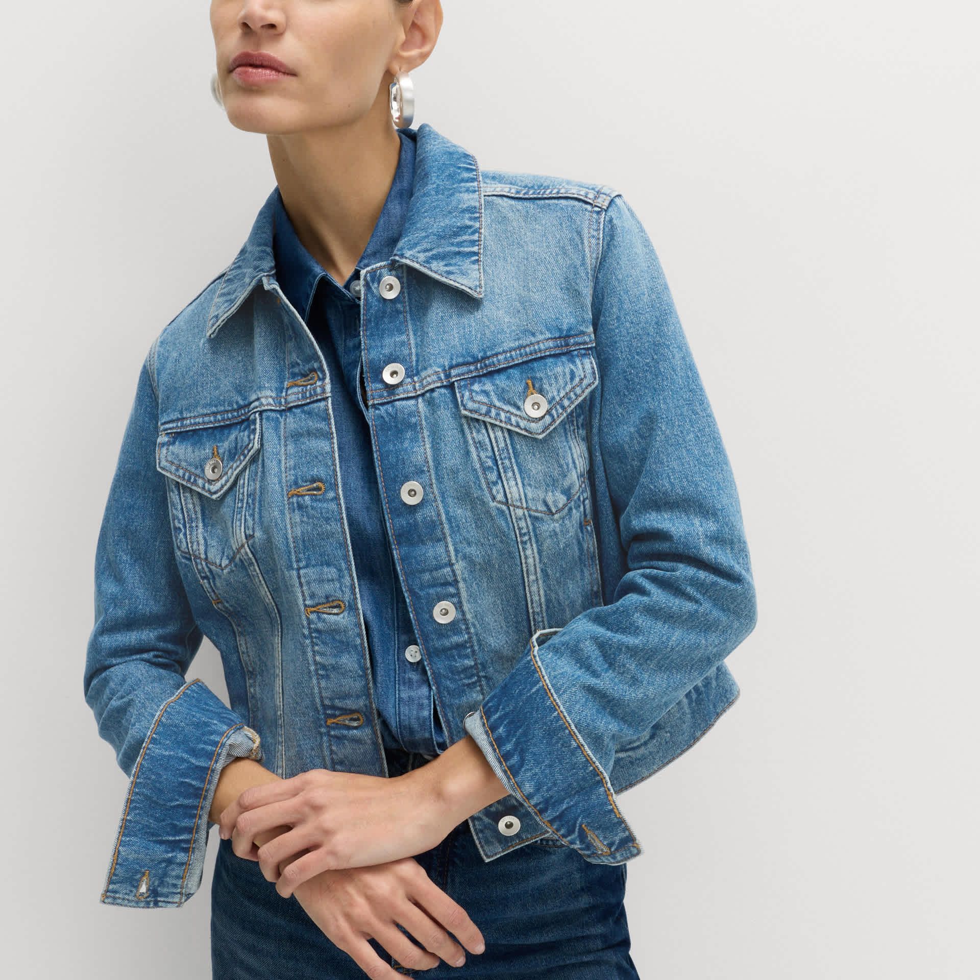 Cotton Lyocell Blend Denim Trucker Jacket