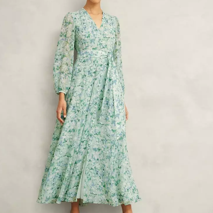 Hobbs London, green floral maxi dress