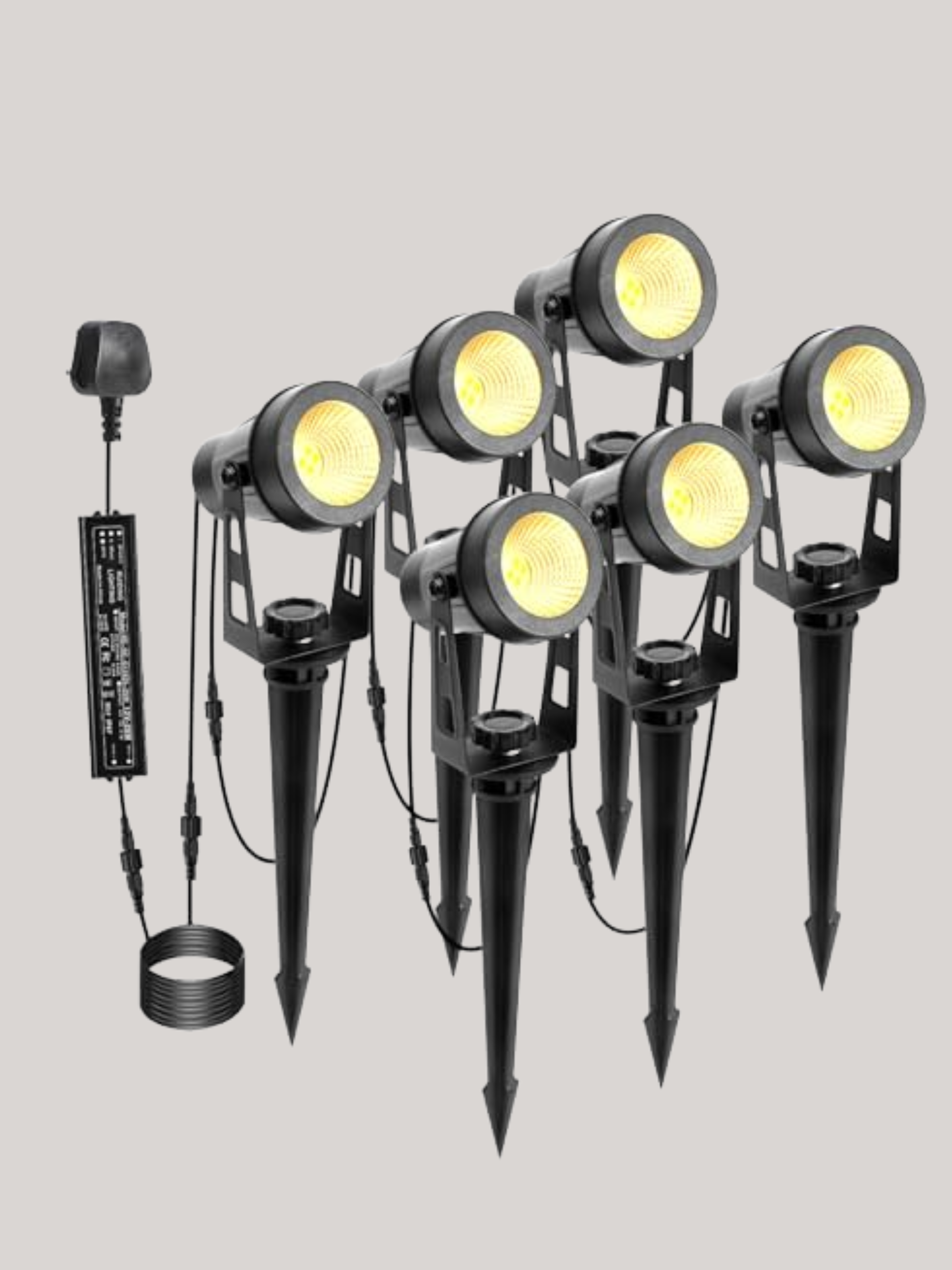 Ecowho Garden Spotlights Mains, 21m Extendable Outdoor Spike Lights 12v Led Pathway Lighting Ip65 Waterproof Electric Garden Uplighter for Path Yard Patio (18w 6-Packs Warm White), Wall/spike Mounted
