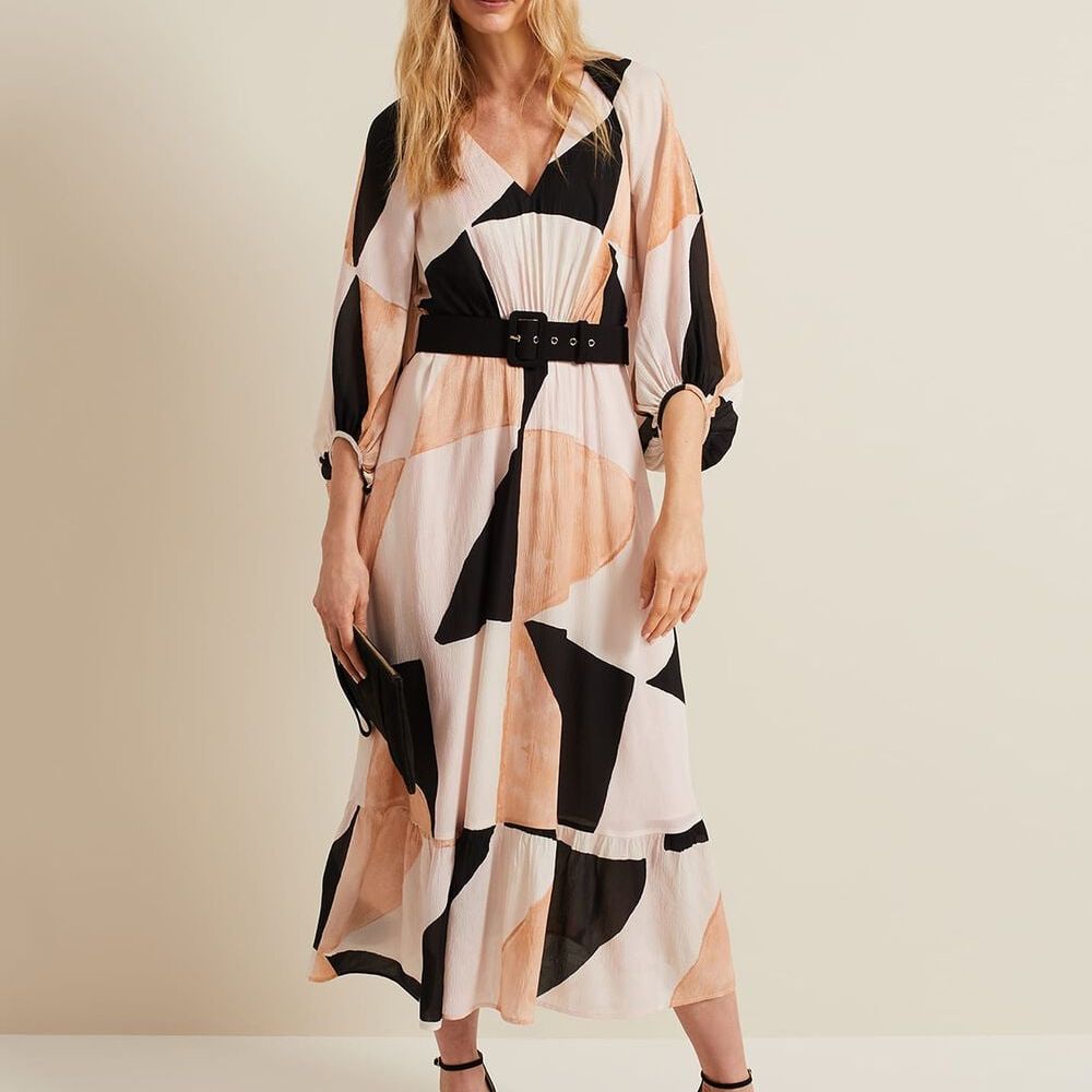 Sophia Colourblock Belted Midi Dress
