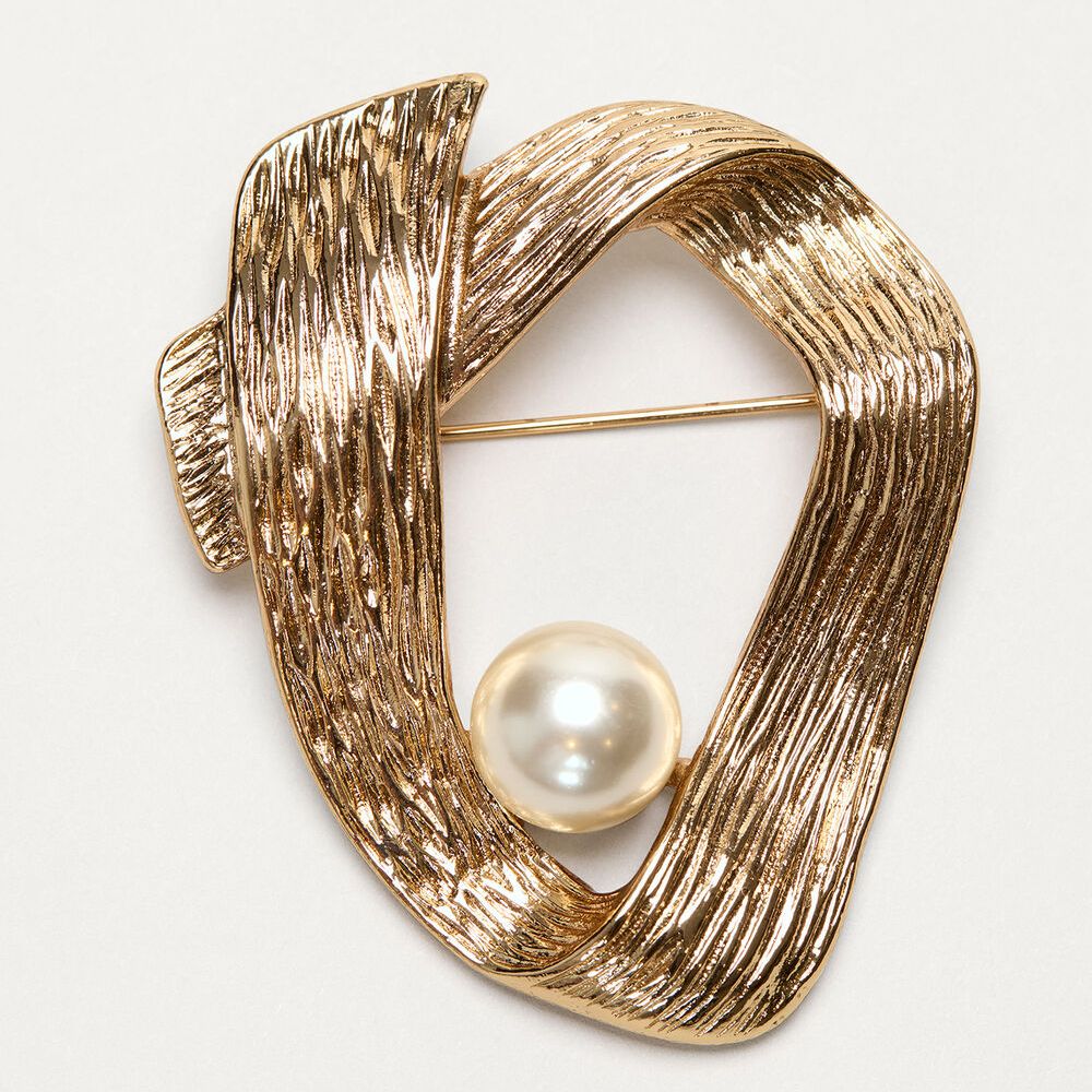 Gold Plated Pearl Twisted Brooch