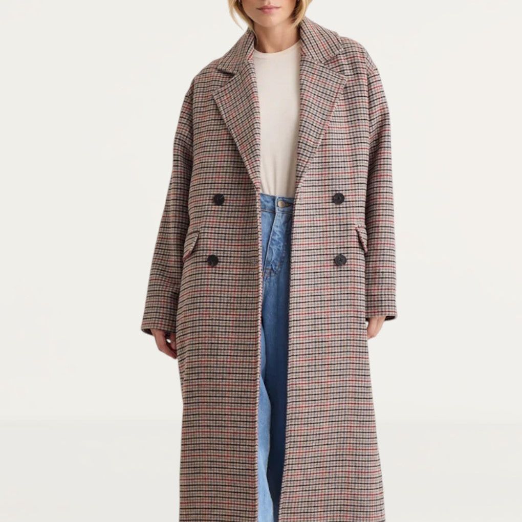 Nobody's Child Oversized Heritage Check Double Breasted Wool Blend Coat