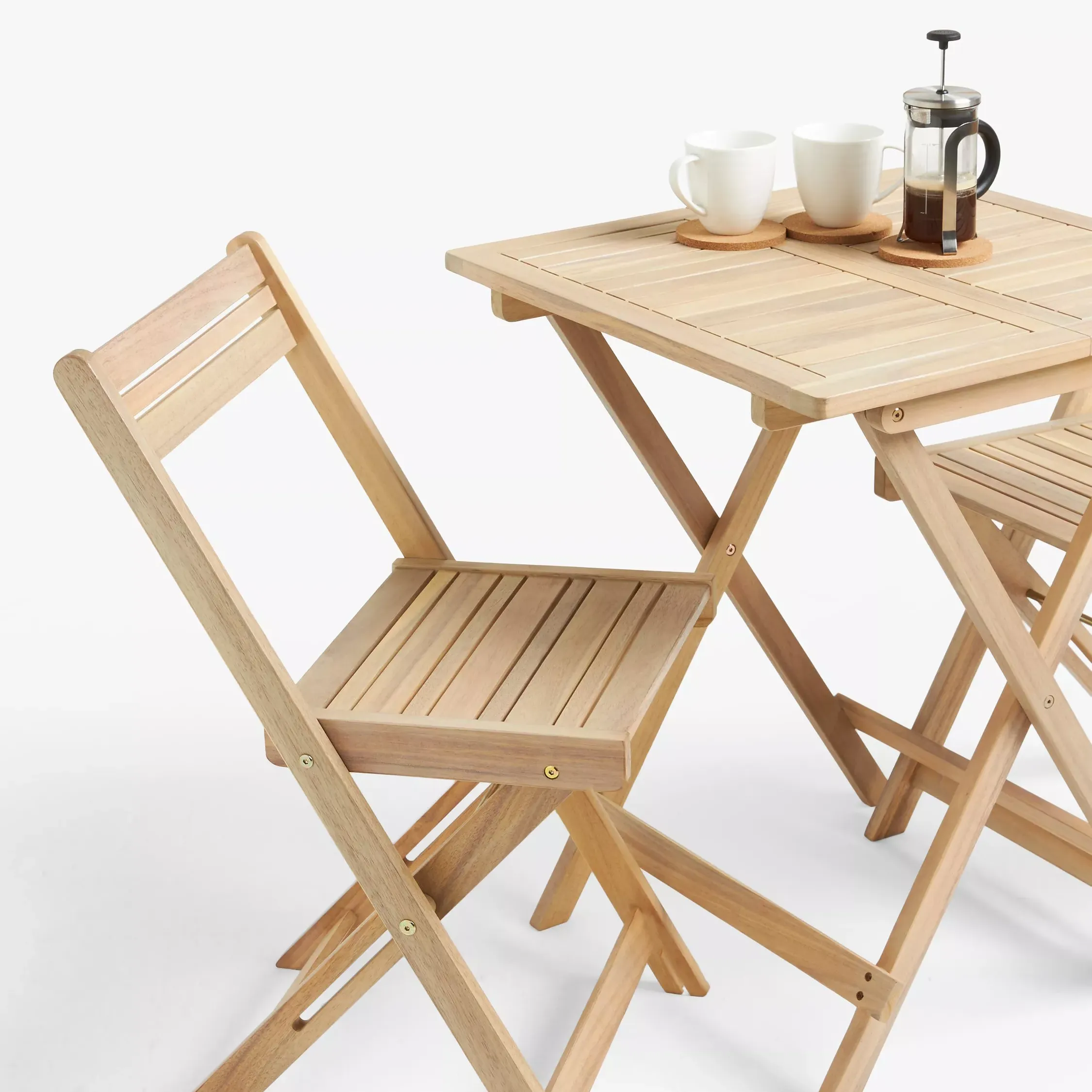 John Lewis Acacia Wood Foldable 2-Seater Garden Bistro Table &amp;amp; Chairs Set, Natural