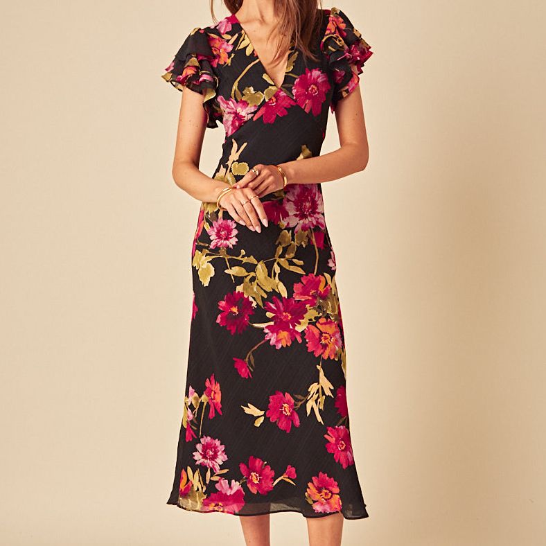 Black Floral Layla Midi Dress